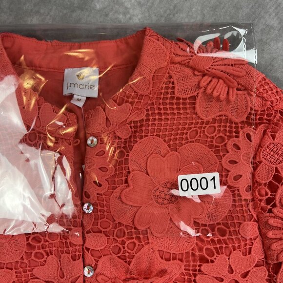 J.Marie Coral Floral Lace Tunic Blouse Dress With 3/4 Sleeves&Scalloped Edges M - Picture 8 of 8